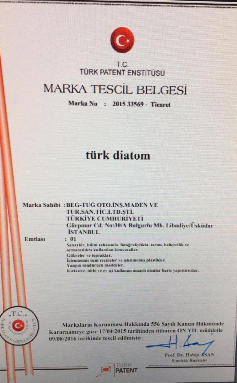 MARKAMIZ TÜRK DİATOM. Türk Diatom Olarak Markamız Tescil Edilmiştir. Türk Diatom Olarak Türkiyede Tek Yerli İmaltcıyız. Türk Diatom Olarak Üretiğimiz Tüm Ürünlerin PATENTLERİ Alınmıştır. PATENTLER ve Türk Diatom Markası Firmamıza Aittir, Başkası Kullanma